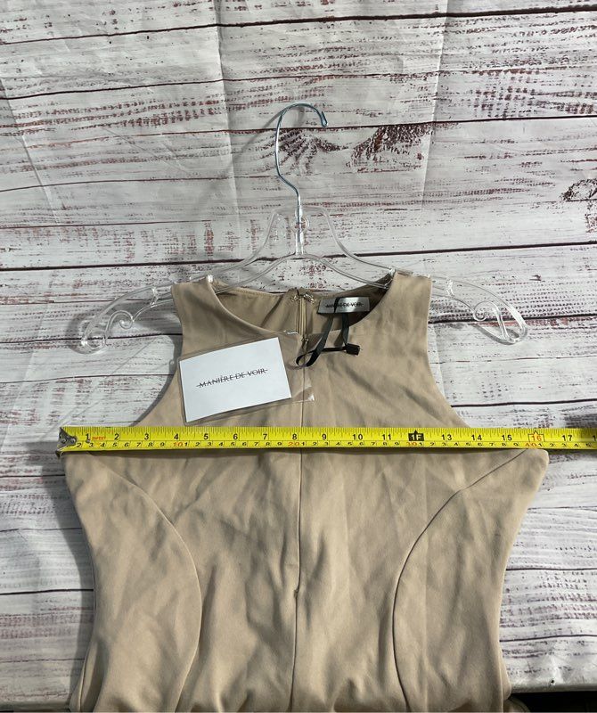 NWT Maniere de Voir Women's Sleeveless Zip Front Taupe Jumpsuit Size 6 US