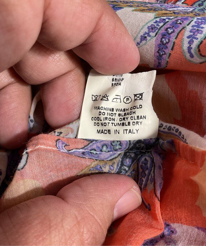 ETRO Women's Multicolor Paisley Pattern Orange Button Up Blouse Silk Size 40
