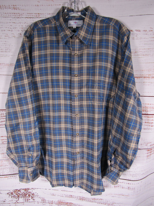 Vintage Carroll & Co. Men's Blue Plaid Button Down Shirt Size L
