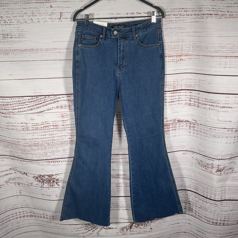 Judy Blue Raw Hem Medium Wash Blue Denim Flare Jeans - Size 30