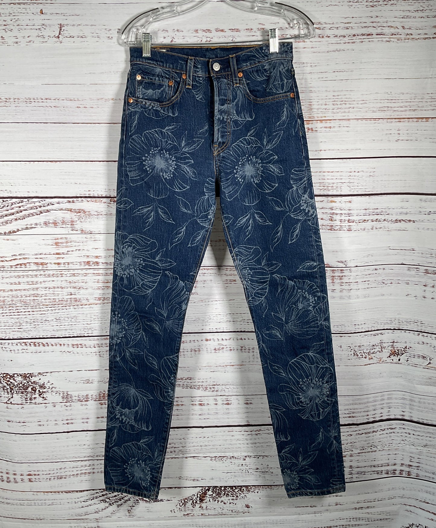 Levi's Farmgirl Flowers 501 Floral Print Skinny Jeans Blue W26 L32