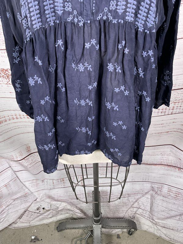 Johnny Was Women's Blue Tunic Embroidered Blouse Size S Cupra Rayon