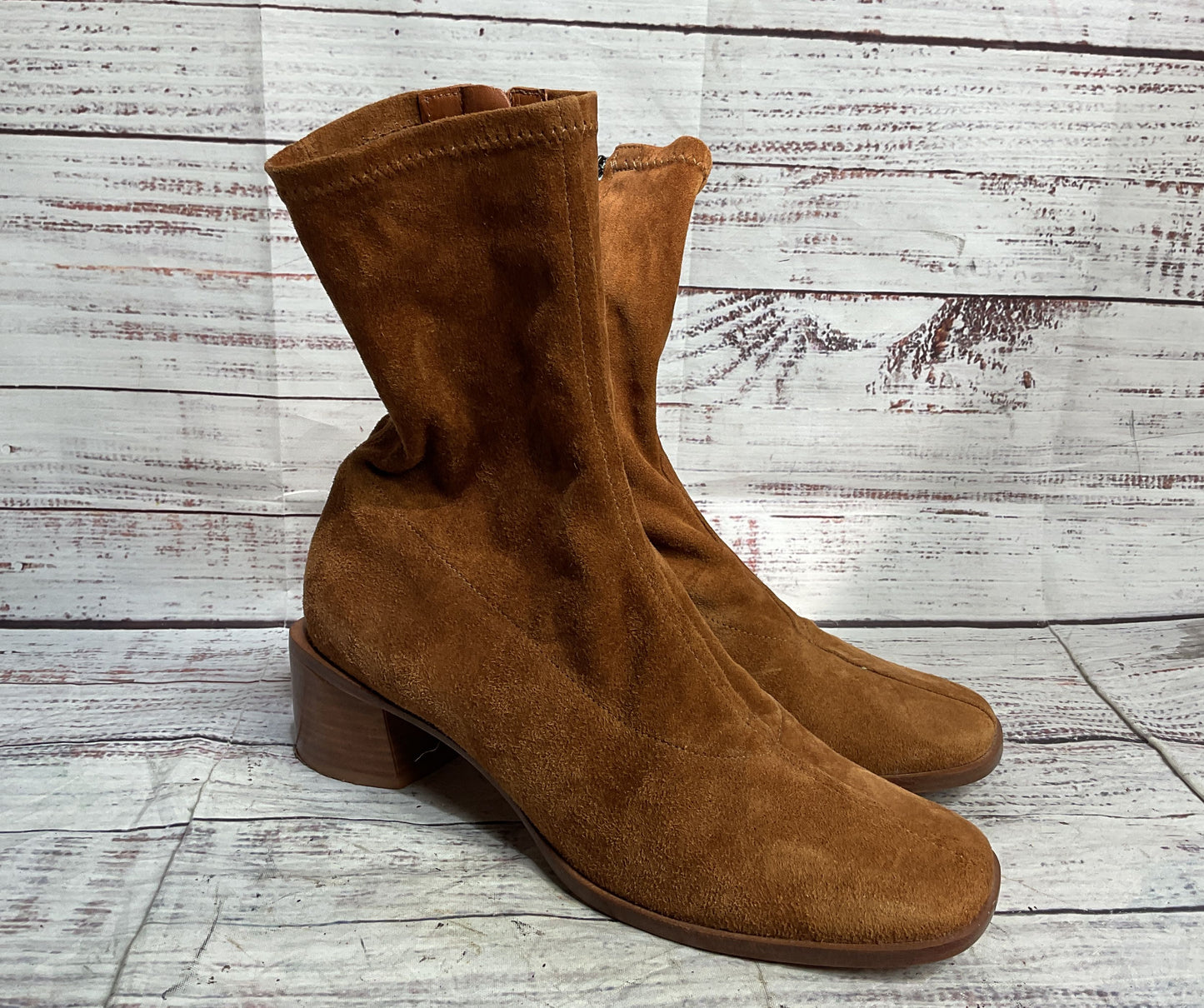 Reformation Louie Suede Stretch Sock Boots Tan 6.5