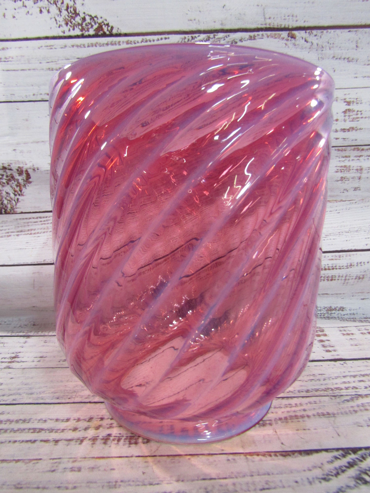 Cranberry Opalescent Swirl Glass Hurricane Lamp Shade