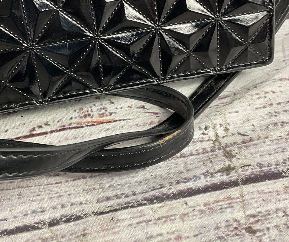 Emporio Armani Quilted Patent Leather Convertible Shoulder Bag Black