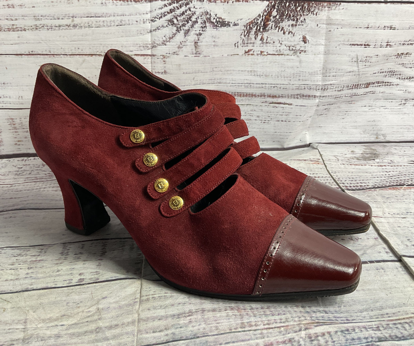 Fendi Vintage Suede Leather Side Button Pumps Red 35.5