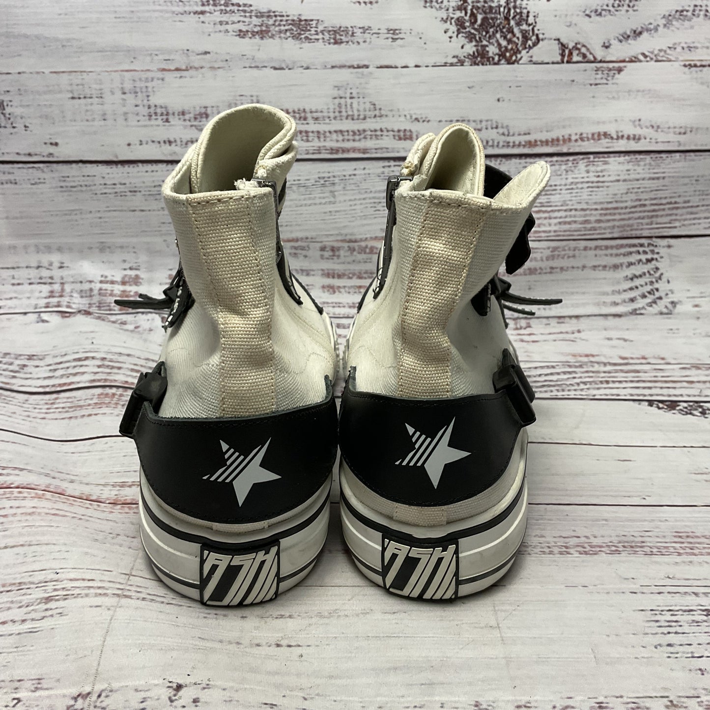 Ash White Canvas Hi-top Black Strap Buckle Sneaker Casual Shoe Women Size 7.5