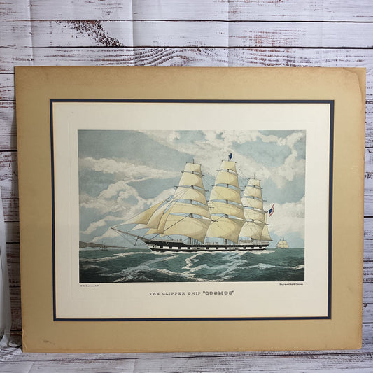 VTG. The Clipper Ship "Cosmos" Nautical Ship Engraved by Edward Duncan