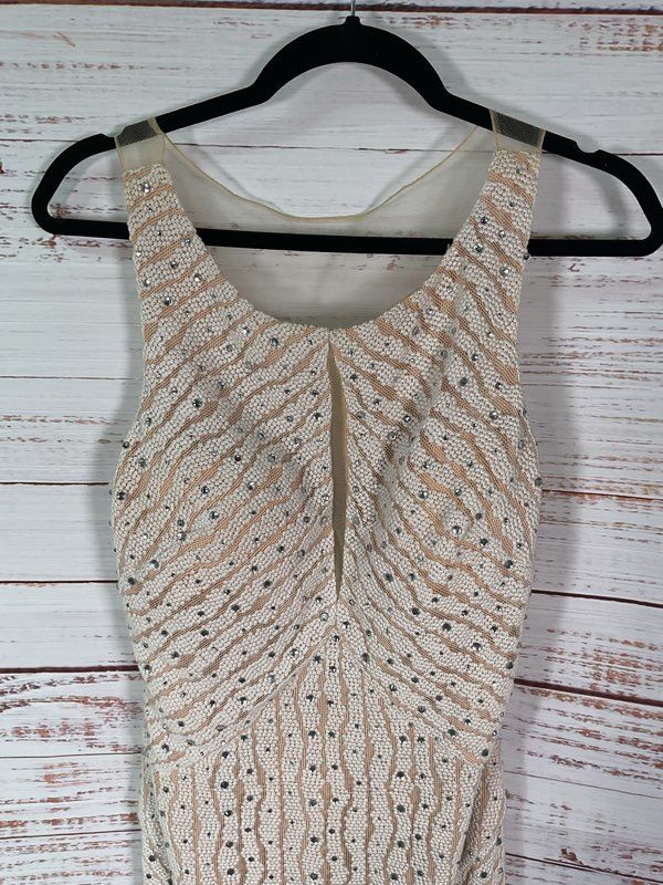 Alberto Makali Women's Crystal Beaded Sleeveless Gown Dress Beige Size 10