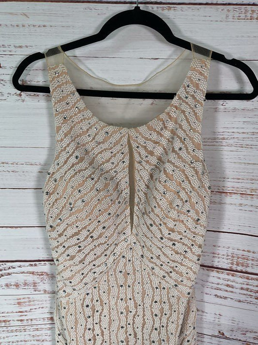 Alberto Makali Women's Crystal Beaded Sleeveless Gown Dress Beige Size 10