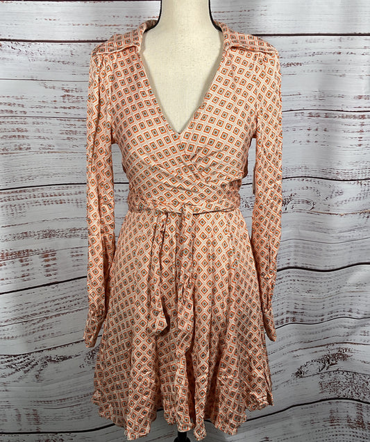 Free People It Takes Two Long Sleeve Mini Dress Orange Ivory Combo S
