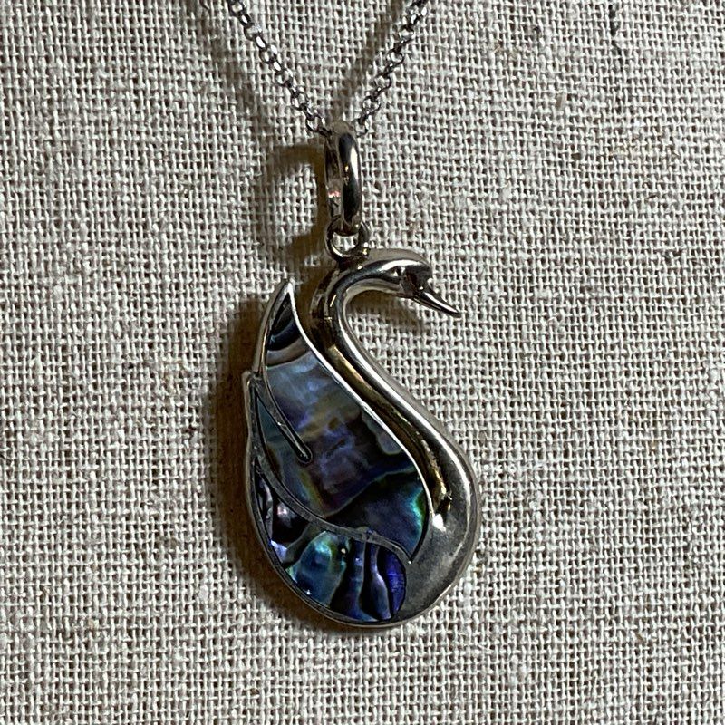 STARBORN Sterling Abalone Inlay 1.5" Swan Pendant 17" Chain Necklace- 7.04g