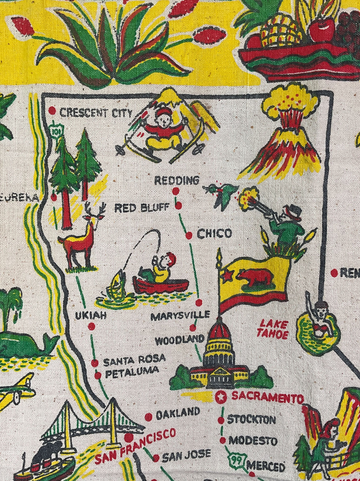 Vintage Cactus Cloth California Map Tablecloth