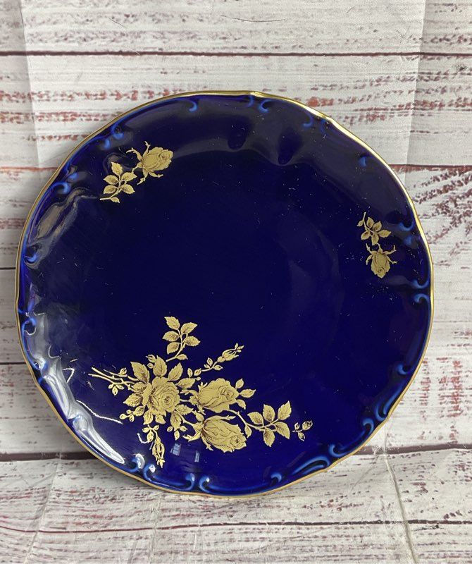 Bareuther Waldsassen Echt Vintage 22K Gold Germany Lot of 3 Salad Plates Cobalt