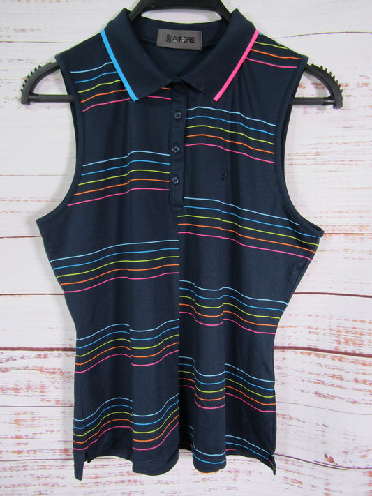 G-Fore Women's Blue Offset Stripe Sleeveless Polo Size S