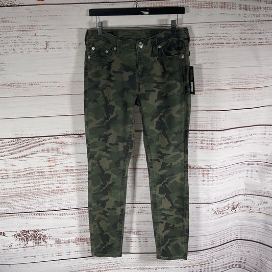 NWT True Religion Olive Green Camo Halle Super Skinny Mid Rise Jeans sz 29