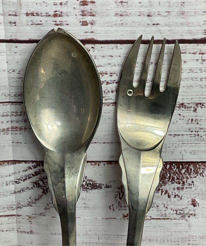 Godinger Figural Fish Form Salad Serving Spoon and Fork Set Silverplate