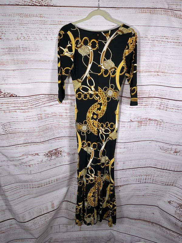 Karen-T-Design Women's Black & Gold Midi Dress