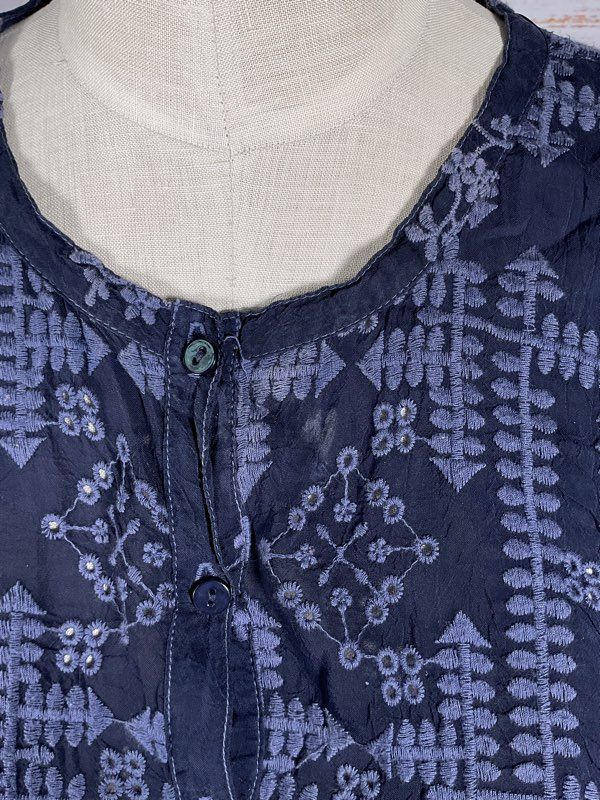 Johnny Was Women's Blue Tunic Embroidered Blouse Size S Cupra Rayon