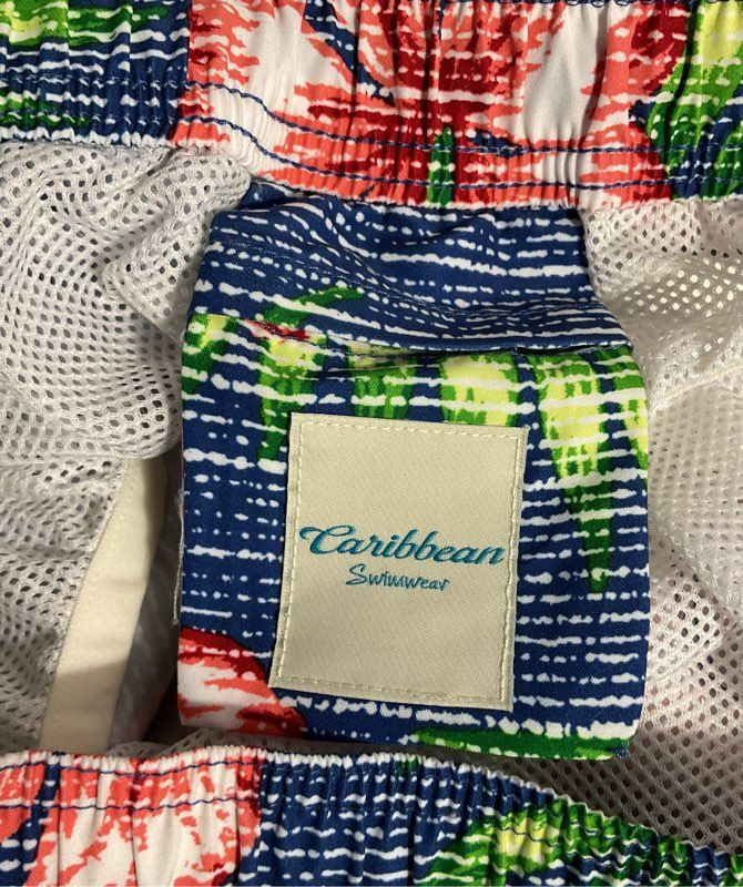 NWT Caribbean Roundtree & Yorke Men's Swimwear Tropical Pattern Swim Trunks M