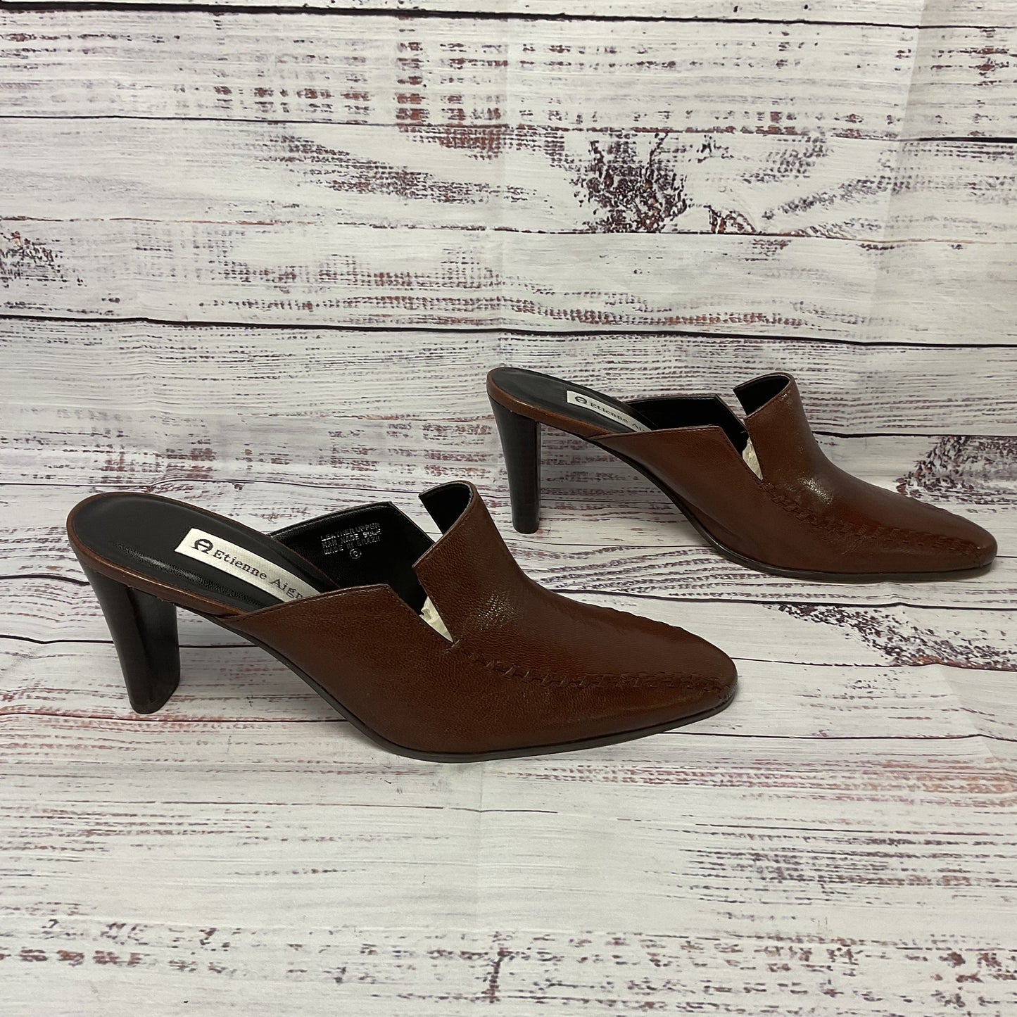 Etienne Aigner Brown Leather Mule Slip on Heel Women Size 8.5 New