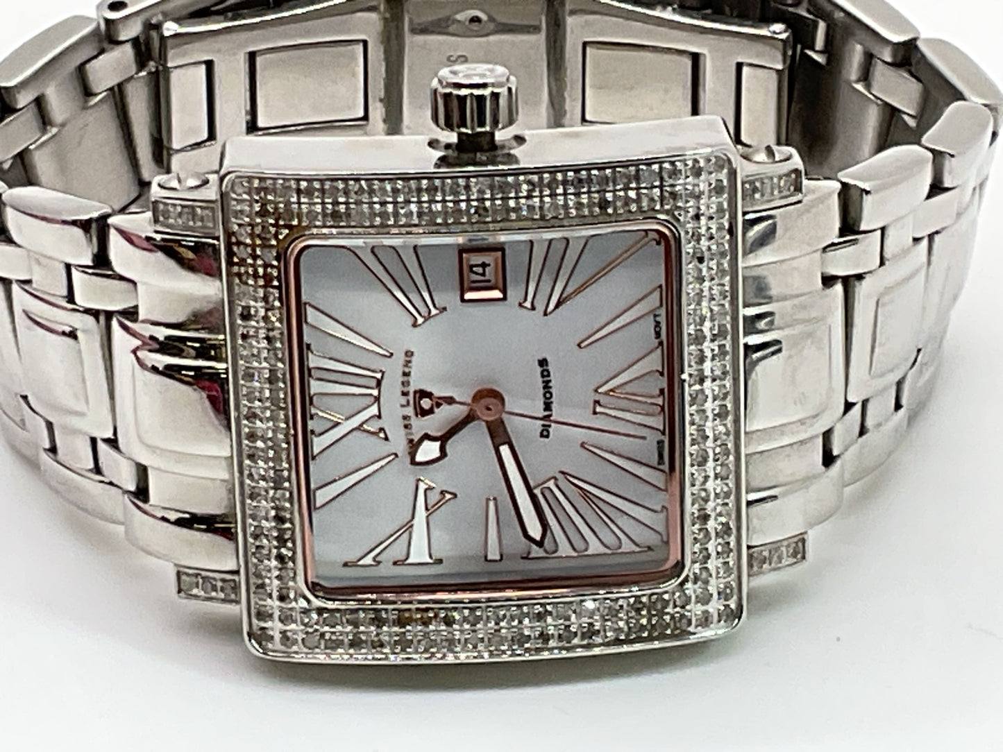 SWISS LEGEND Diamonds Silver Tone Diamond Accent & MOP Women's Watch- 6.25"