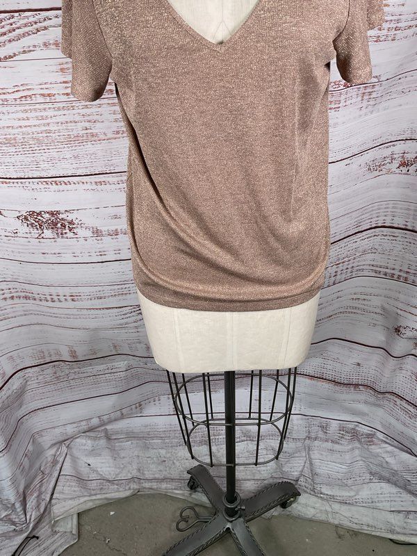 NWT Paige Women's Haider Tee Nude Gold Color Shimmer Short Sleeve Blouse Size M