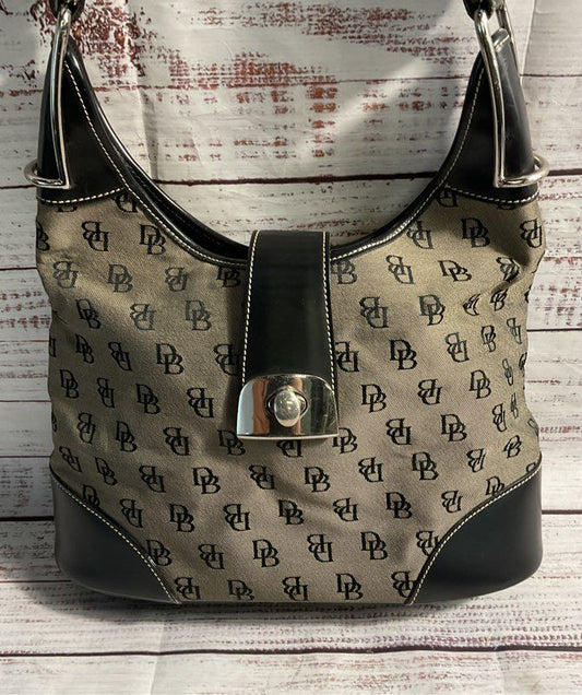Dooney & Bourke Women's Monogram Grey Canvas Black Leather Shoulder Bag