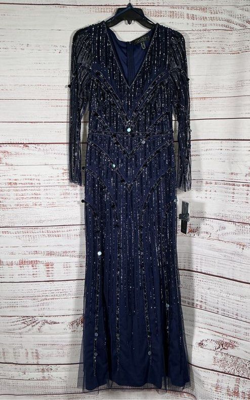 NWT Women's Aidan Mattox Blue Beaded Formal Dress Size 4 Retail $550