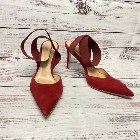 Gianvito Rossi Red Suede Elastic Ankle Strap Slingback Heel Women 7