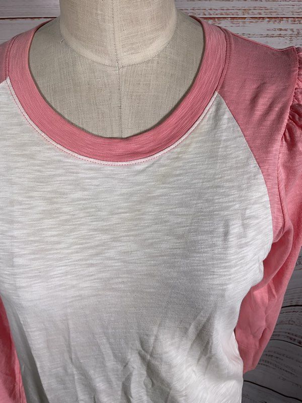 VERONICA BEARD Jeans Women's Mason Baseball Tee Rosebloom/White Size M