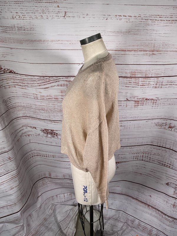 NWT LNA Clothing Women's Knit Shimmer Cropped Beige Sweater Size S