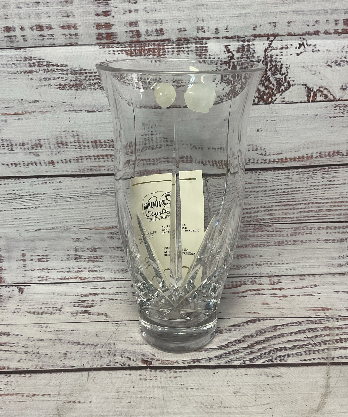 Bohemia Crystal Clear Lead Crystal Hand Cut Glass Vase 8"