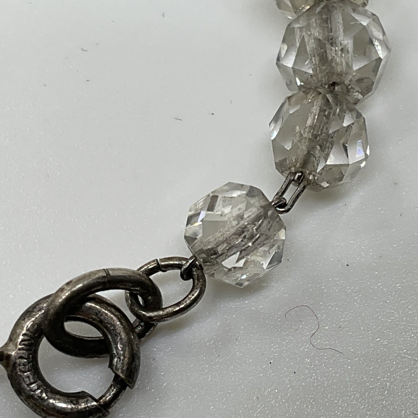 VTG. Art Deco Sterling Faceted Graduated Crystal Quartz Beaded Necklace- 14.75"