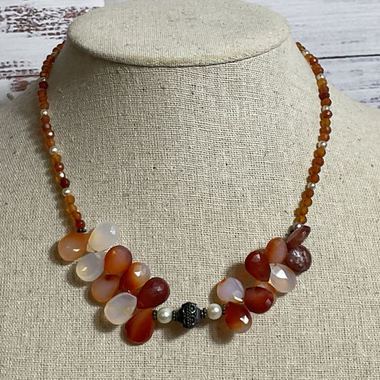 VTG. Sterling Silver and Carnelian Agate Beaded 17" Necklace