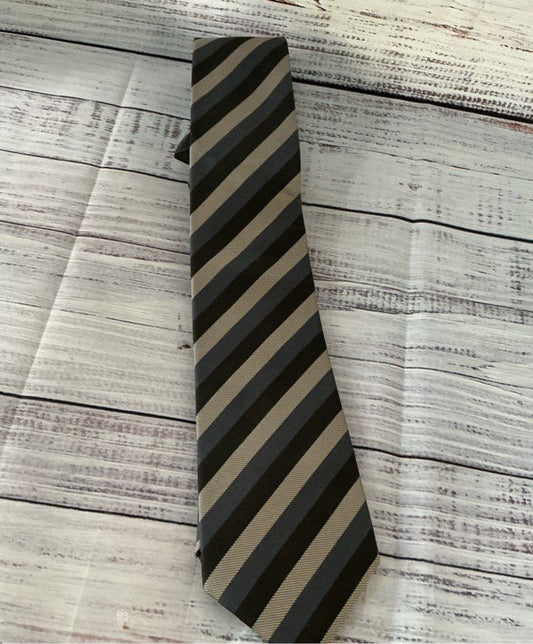 Bottega Veneta Gray Black Blue Striped Tie
