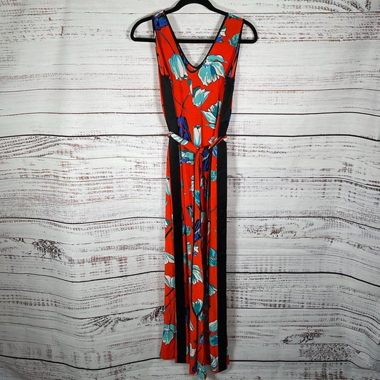Diane Von Furstenberg Orange Floral Belted Sleeveless Jumpsuit - Size 4