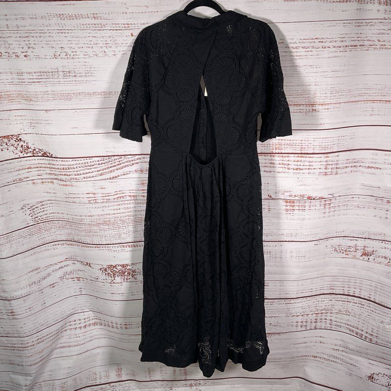 Maeve by Anthropologie Black Floral Knit S/S Cut-Out Back Shirt Dress - Size 16