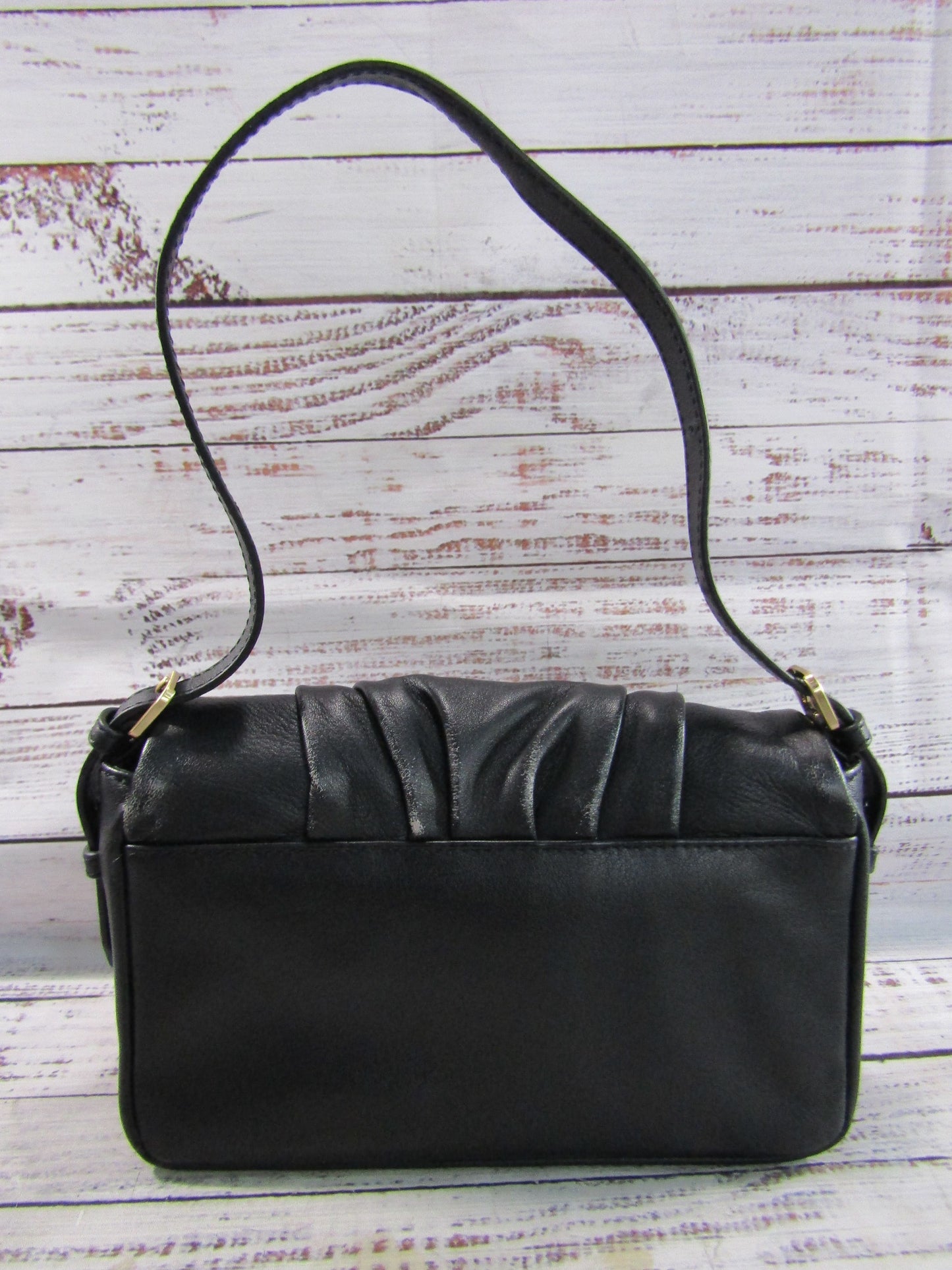 Oryany Bell Women's Ruched Black Leather Crossbody Shoulder Bag