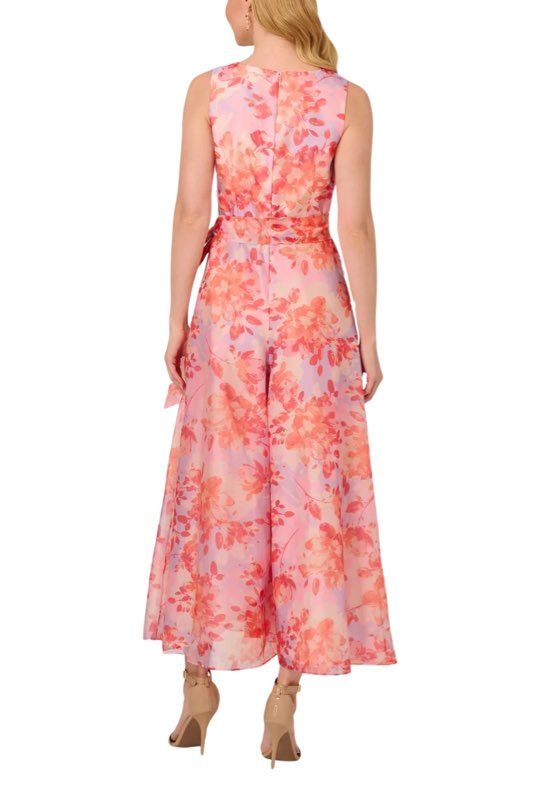 NWT Adrianna Papell Coral Floral Print Organza Jumpsuit Size 4 Retail $229