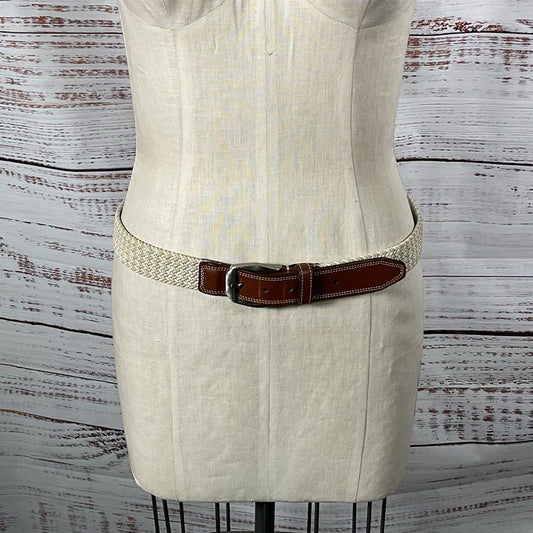 Martin Dingman Woven Elastic Leather Brushed Nickel Buckle Western Belt 38/95