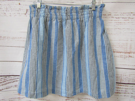 Free People Women's Blue Striped Cotton Linen Blend Skirt Size S