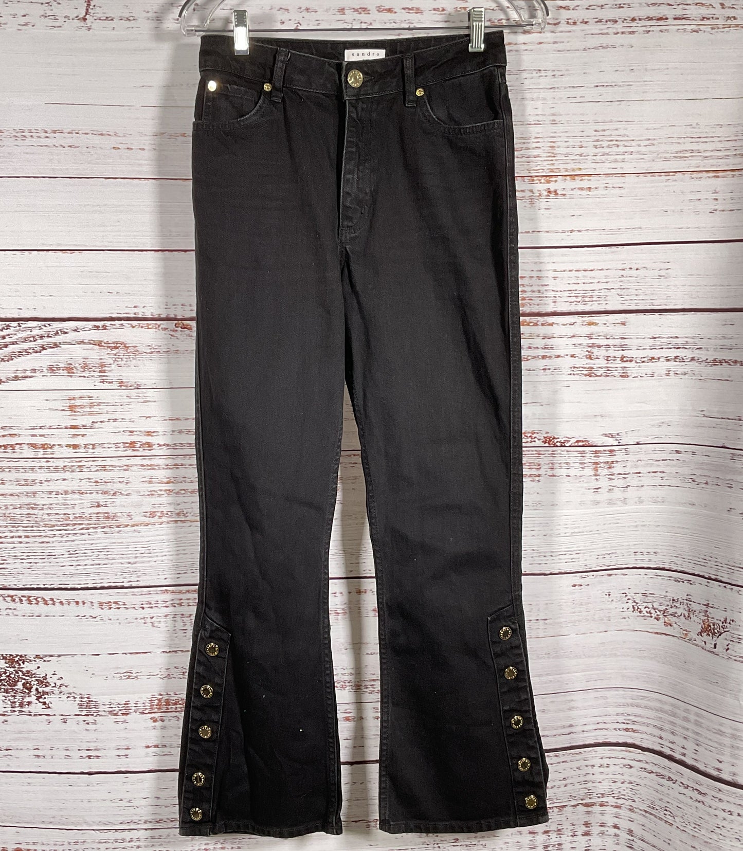 Sandro Snapy Snap-Detailed High-Rise Bootcut Jeans Black 36