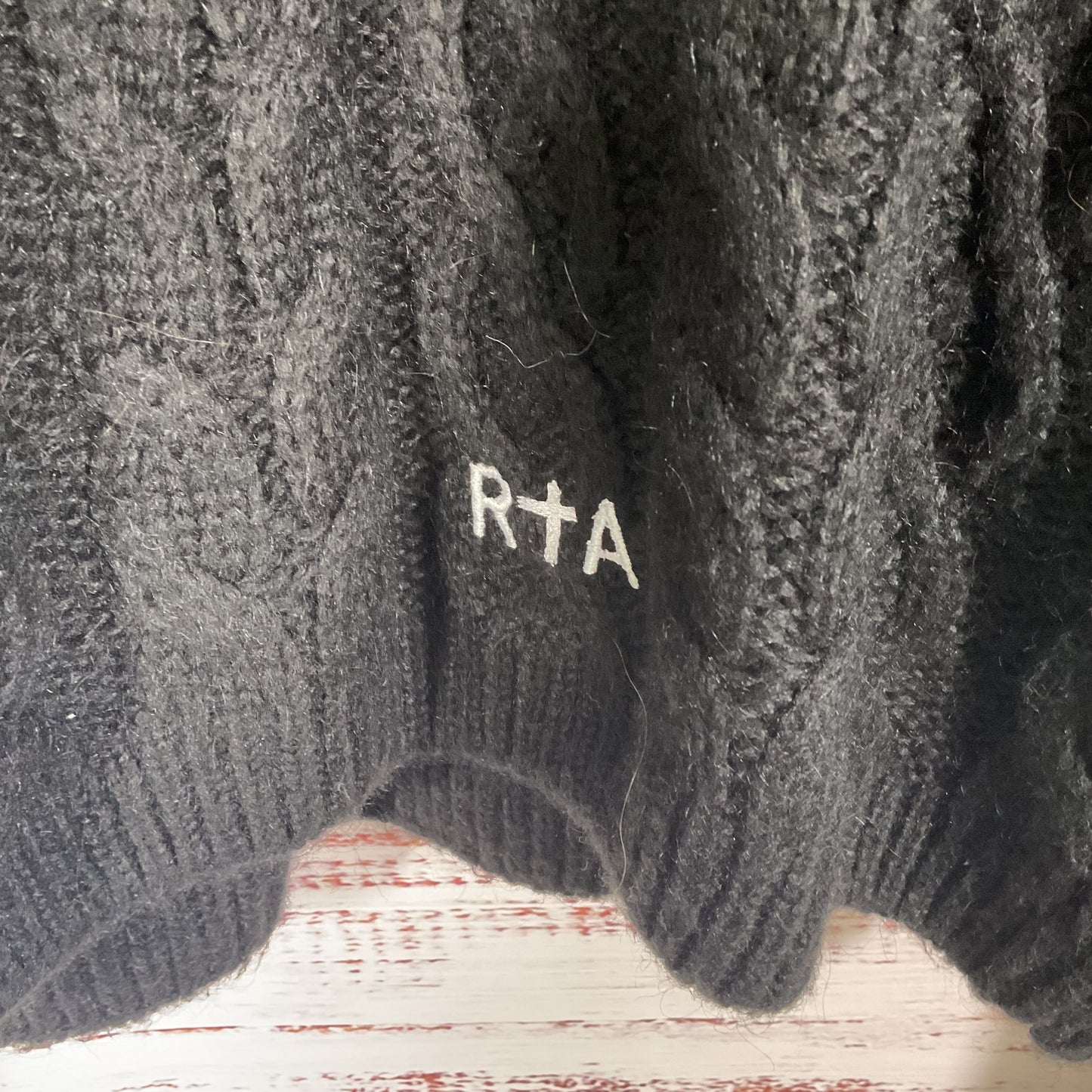 RTA Ethans Sweater Black Cable Knit Back Logo Embroidered Sweater - Size XL