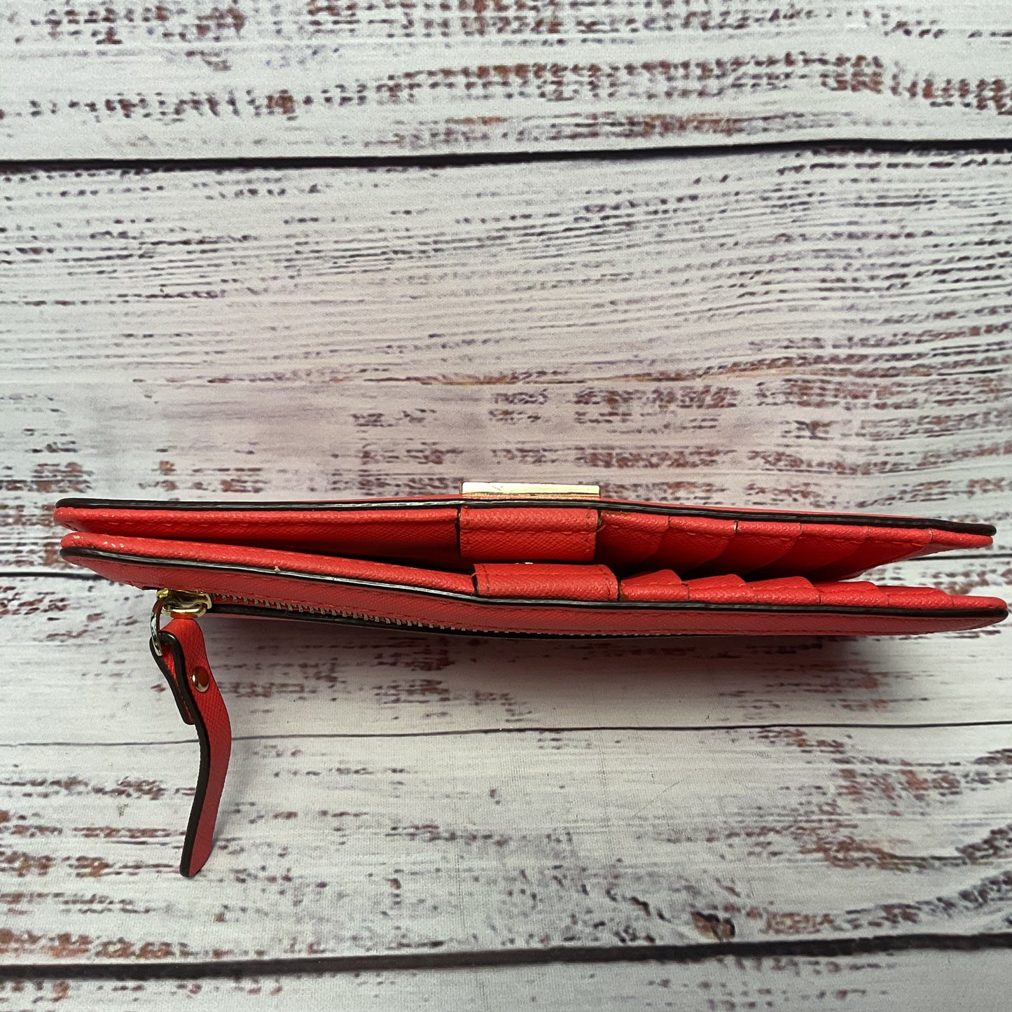 Kate Spade Red Coral Faux Leather Folding Wallet - Size 7"x4"