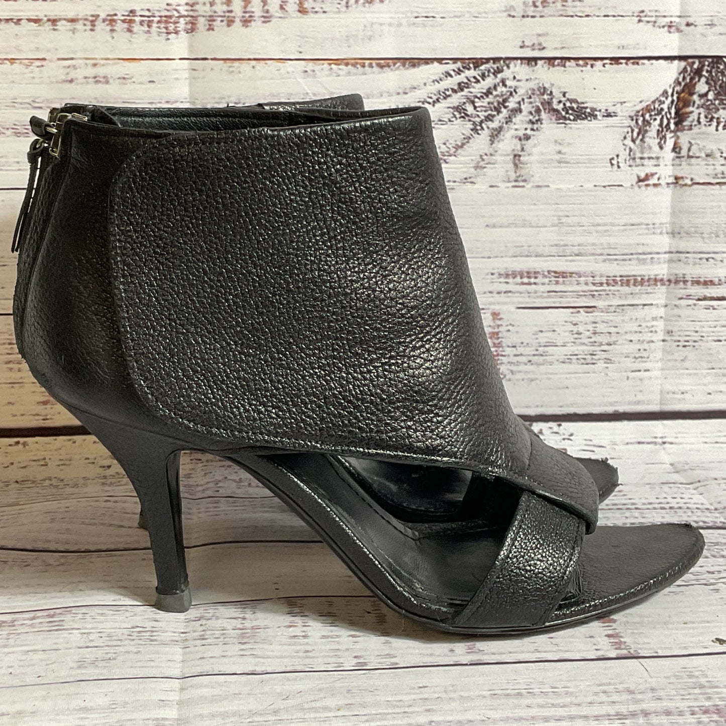 GIVENCHY Women's Black Pebble Leather Open Toe Bootie Boots- SZ 37