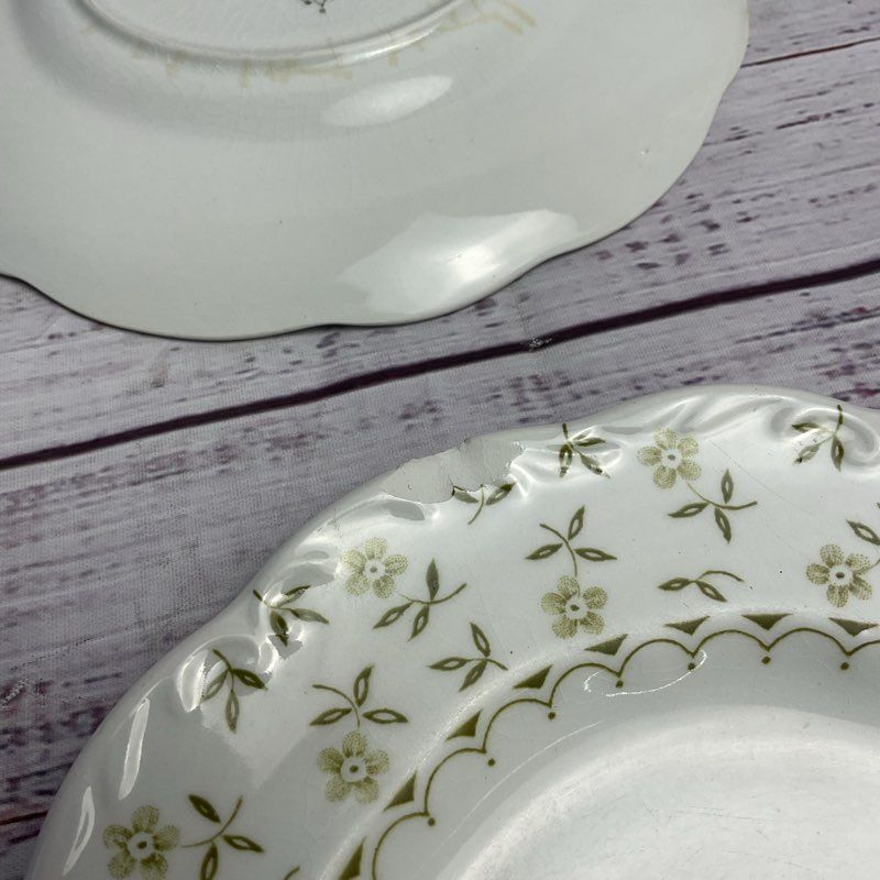 J&G Meakin 4 Pc. Forget Me Not 7" Floral Rim White Porcelain Dessert Plate Set