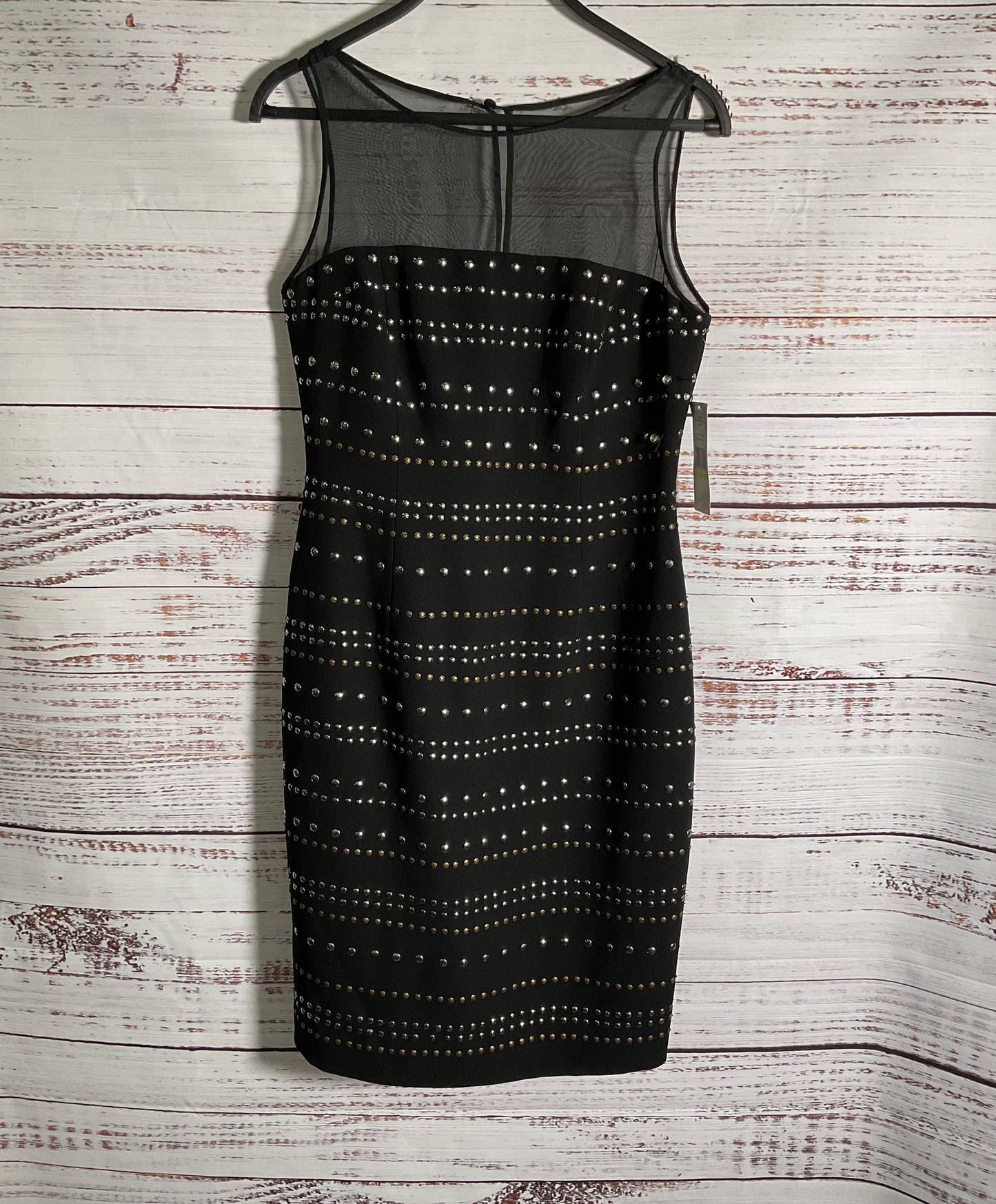 NWT Women's Carmen Marc Valvo Black Dress with silver & bronze studs Size 4