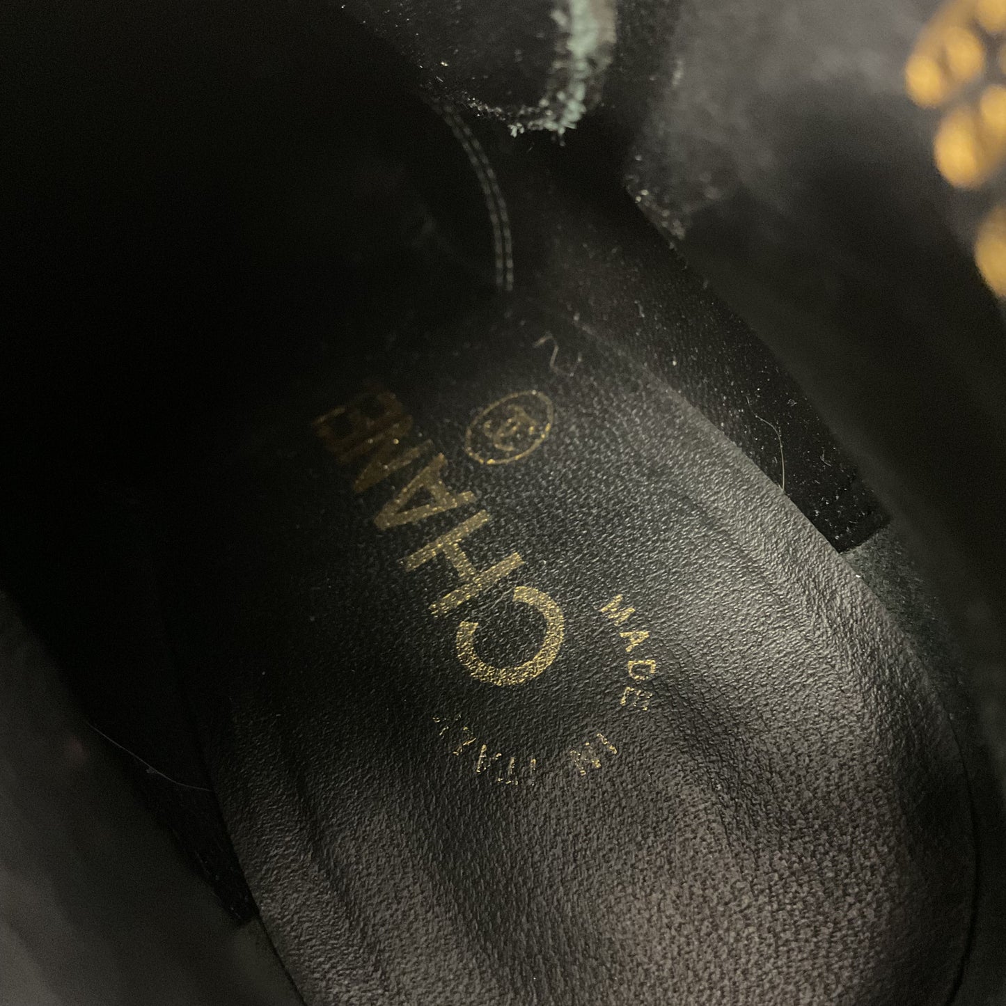 Chanel Black Suede Ankle Boot Heel Bootie Pearl Accent Women Size 6.5