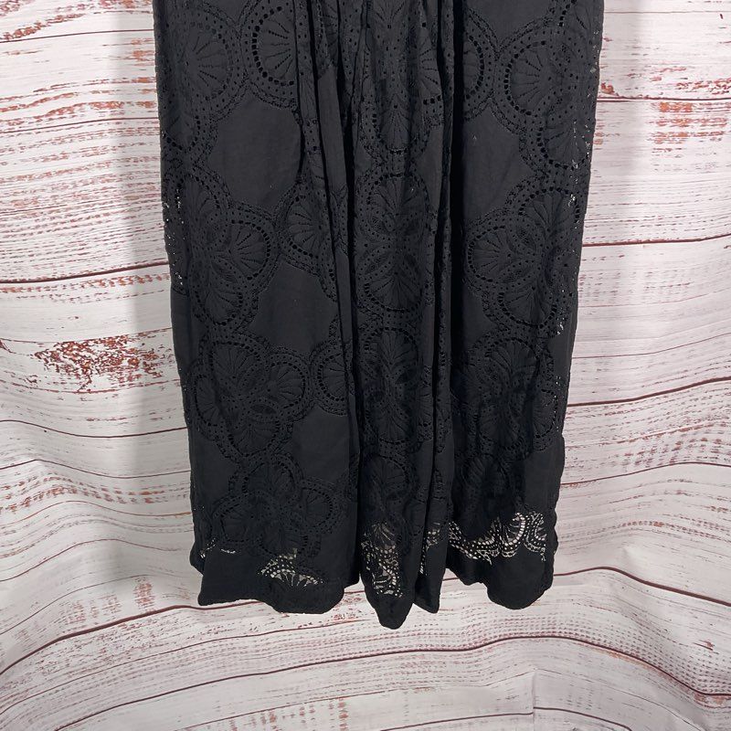 Maeve by Anthropologie Black Floral Knit S/S Cut-Out Back Shirt Dress - Size 16